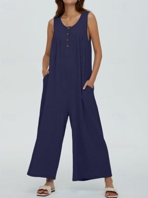 Streetwear Regular Solid U Neck Sleeveless Jumpsuit - Image 19