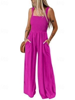 Streetwear Regular Solid U Neck Sleeveless Jumpsuit - Image 19
