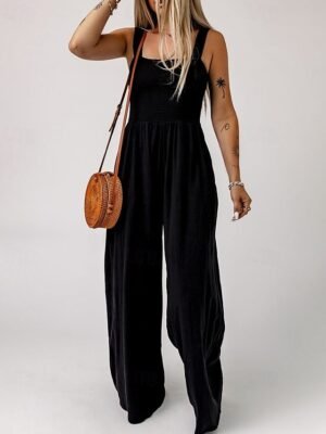 Streetwear Regular Solid U Neck Sleeveless Jumpsuit - Image 2