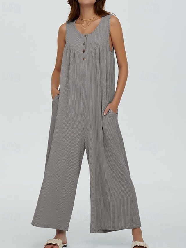 Streetwear Regular Solid U Neck Sleeveless Jumpsuit - Image 2