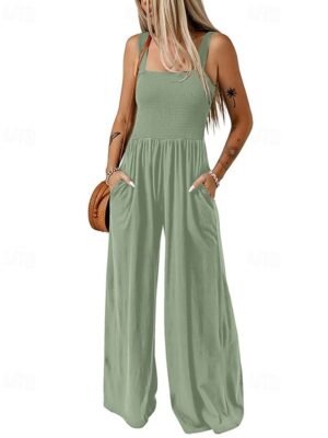 Streetwear Regular Solid U Neck Sleeveless Jumpsuit - Image 20
