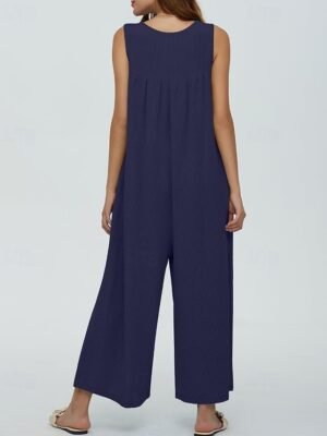 Streetwear Regular Solid U Neck Sleeveless Jumpsuit - Image 21