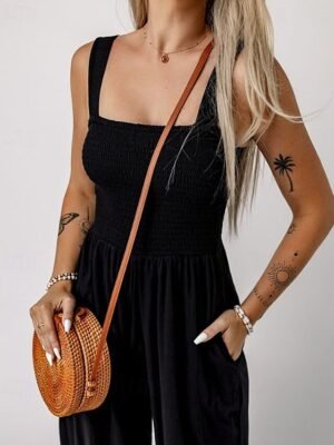 Streetwear Regular Solid U Neck Sleeveless Jumpsuit - Image 4