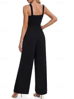 Streetwear Regular Solid U Neck Sleeveless Summer Jumpsuit - Image 4