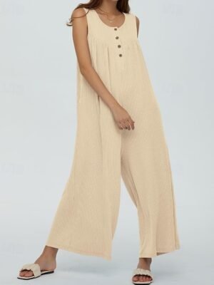 Streetwear Regular Solid U Neck Sleeveless Jumpsuit - Image 4