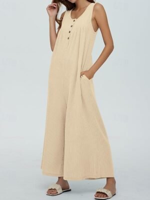 Streetwear Regular Solid U Neck Sleeveless Jumpsuit - Image 6