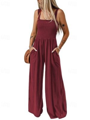 Streetwear Regular Solid U Neck Sleeveless Jumpsuit - Image 6