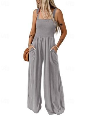 Streetwear Regular Solid U Neck Sleeveless Jumpsuit - Image 8