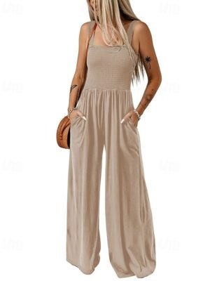 Streetwear Regular Solid U Neck Sleeveless Jumpsuit - Image 9