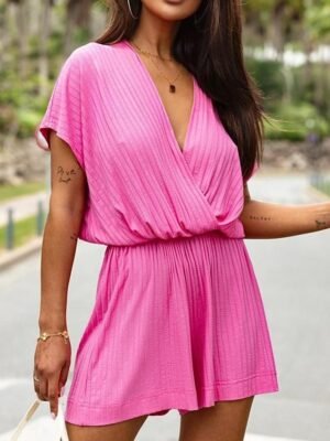 Streetwear Regular Solid V Neck Short Sleeve Romper - Image 9