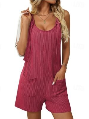 Streetwear Regular Solid V Neck Sleeveless Regular Dungarees Romper - Image 10