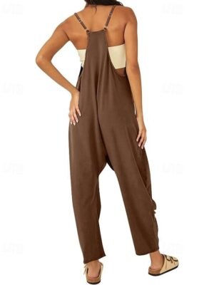 Streetwear Regular Solid V Neck Sleeveless Jumpsuit - Image 15