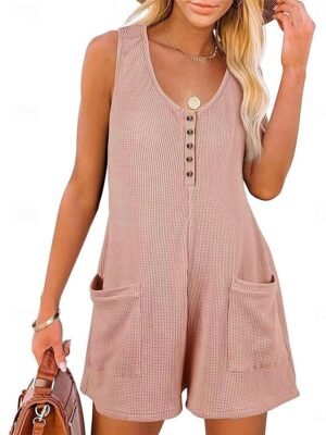 Streetwear Regular Solid V Neck Sleeveless Jumpsuit - Image 16