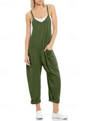 Streetwear Regular Solid V Neck Sleeveless Jumpsuit - Image 16