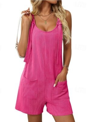 Streetwear Regular Solid V Neck Sleeveless Regular Dungarees Romper - Image 18