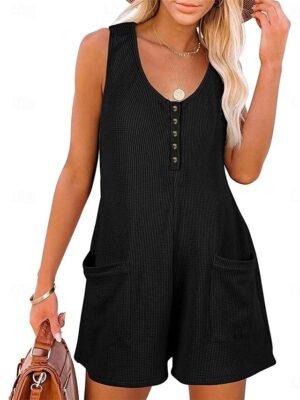 Streetwear Regular Solid V Neck Sleeveless Jumpsuit - Image 19