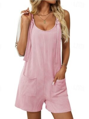 Streetwear Regular Solid V Neck Sleeveless Regular Dungarees Romper - Image 19
