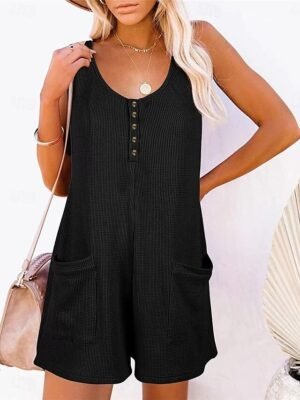 Streetwear Regular Solid V Neck Sleeveless Jumpsuit - Image 20