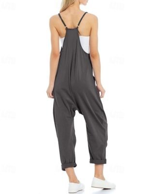 Streetwear Regular Solid V Neck Sleeveless Jumpsuit - Image 21
