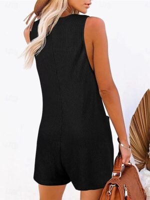 Streetwear Regular Solid V Neck Sleeveless Jumpsuit - Image 21