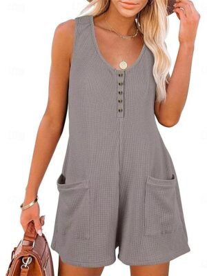 Streetwear Regular Solid V Neck Sleeveless Jumpsuit - Image 22