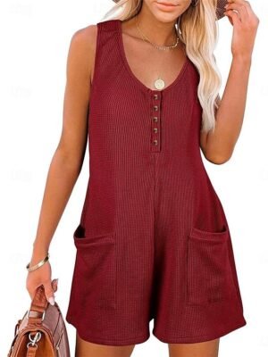 Streetwear Regular Solid V Neck Sleeveless Jumpsuit - Image 25