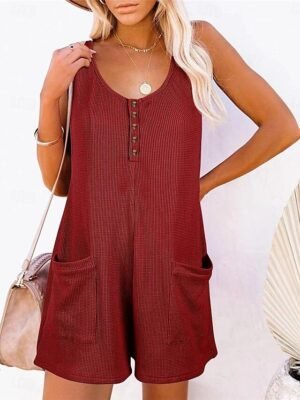 Streetwear Regular Solid V Neck Sleeveless Jumpsuit - Image 26