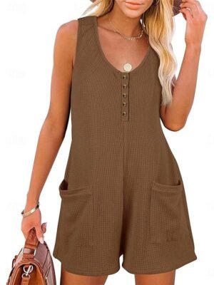 Streetwear Regular Solid V Neck Sleeveless Jumpsuit - Image 28