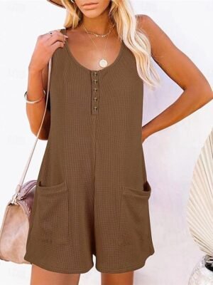 Streetwear Regular Solid V Neck Sleeveless Jumpsuit - Image 29