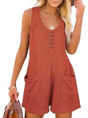 Streetwear Regular Solid V Neck Sleeveless Jumpsuit - Image 4