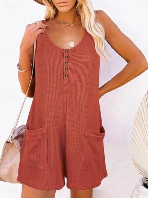Streetwear Regular Solid V Neck Sleeveless Jumpsuit - Image 5