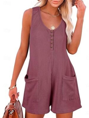 Streetwear Regular Solid V Neck Sleeveless Jumpsuit - Image 7