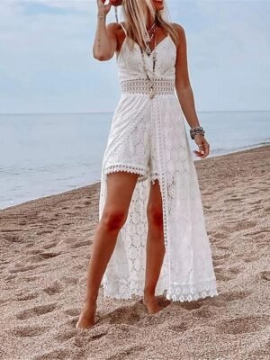 Streetwear Regular Solid V Neck Sleeveless Romper - Image 7