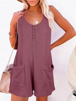 Streetwear Regular Solid V Neck Sleeveless Jumpsuit - Image 8