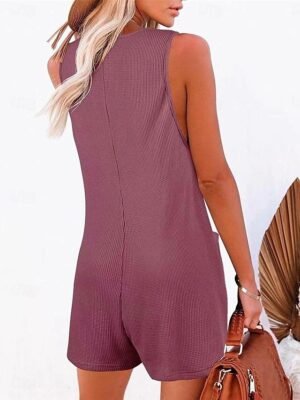 Streetwear Regular Solid V Neck Sleeveless Jumpsuit - Image 9