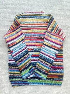 Streetwear Regular Striped Crew Neck Long Sleeve Knit Top - Image 2