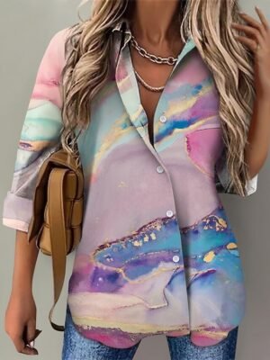 Streetwear Regular Striped Shirt Collar Long Sleeve Blouse - Image 1