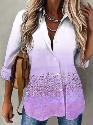 Streetwear Regular Striped Shirt Collar Long Sleeve Blouse - Image 2