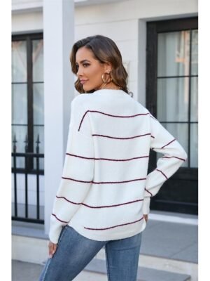 Stylish Basic Striped Crew Neck Long Sleeve Tops - Image 2