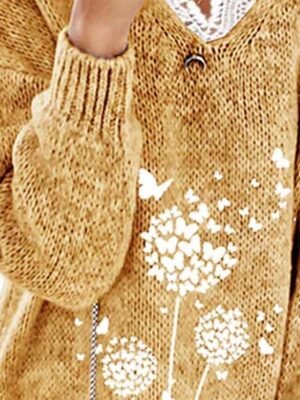 Stylish Casual Butterfly V Neck Long Sleeve Pullover Sweater - Image 3