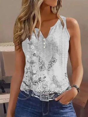 Stylish Casual Floral Notched Neck Sleeveless Regular Camisole - Image 10