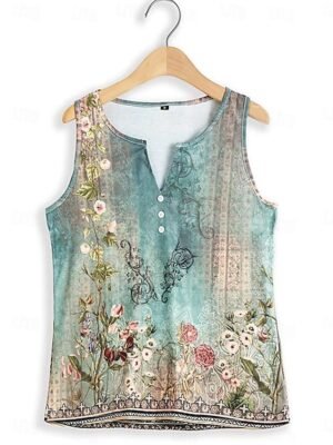 Stylish Casual Floral Notched Neck Sleeveless Regular Camisole - Image 2