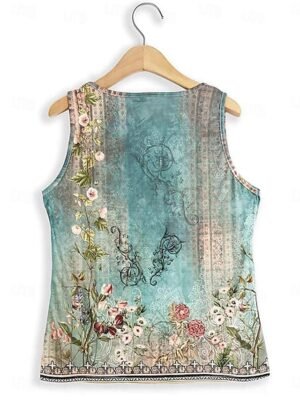 Stylish Casual Floral Notched Neck Sleeveless Regular Camisole - Image 3