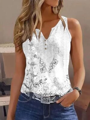 Stylish Casual Floral Notched Neck Sleeveless Regular Camisole - Image 7