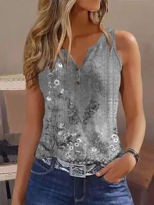 Stylish Casual Floral Notched Neck Sleeveless Regular Camisole - Image 8