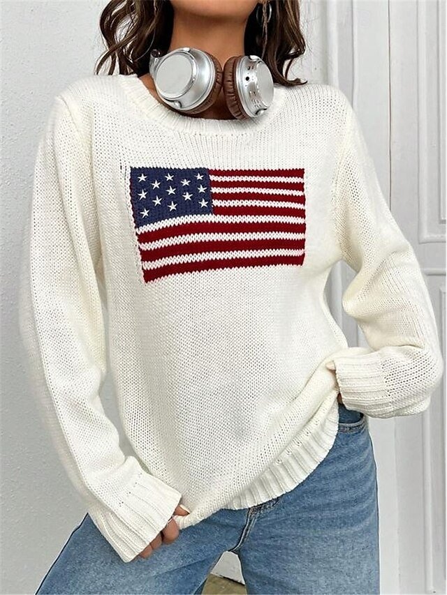 Stylish Casual Graphic Crew Neck Long Sleeve Regular Knit Top - Image 3