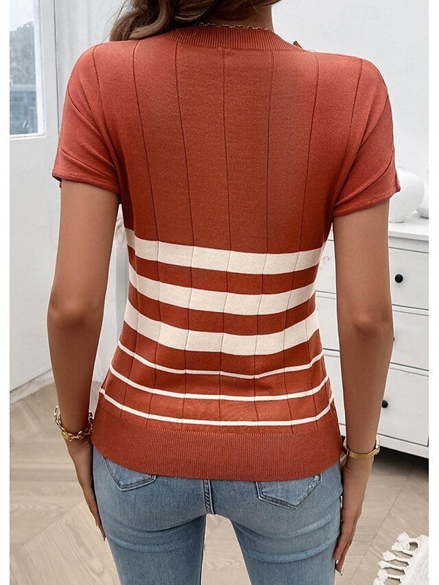 Stylish Casual Loose Colour Block Crew Neck Short Sleeve Tunic - Image 2