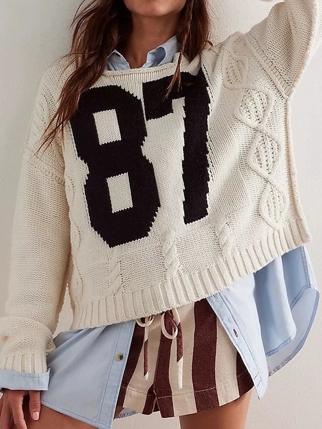 Stylish Casual Print Crew Neck Long Sleeve Regular Sweater - Image 1