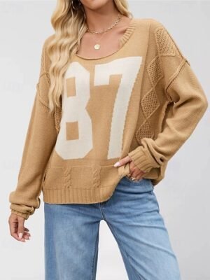 Stylish Casual Print Crew Neck Long Sleeve Regular Sweater - Image 3