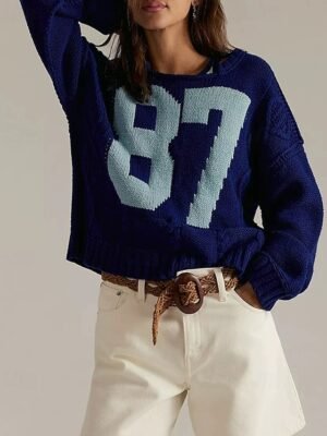 Stylish Casual Print Crew Neck Long Sleeve Regular Sweater - Image 4